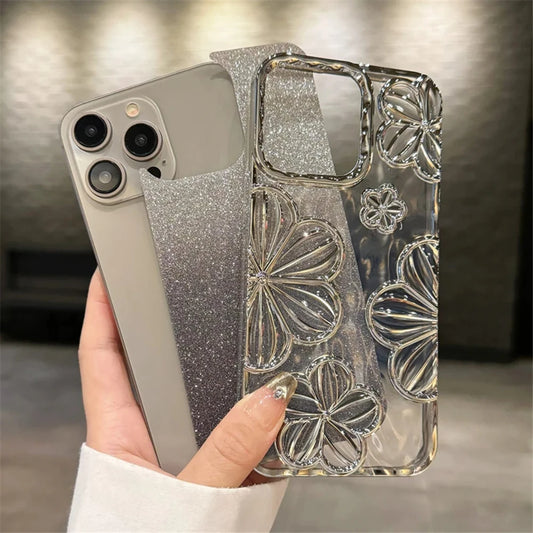 Glitter Flowers Phone Case For iPhone 15 12 13 14 Pro Max Cover