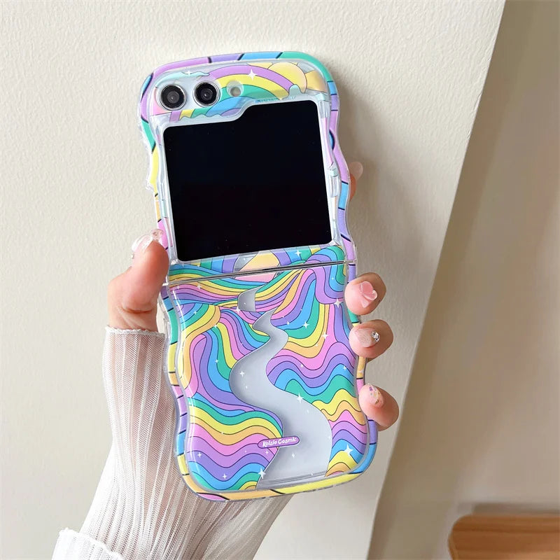 For Samsung Galaxy Z Flip 5 4 3 Phone Cases Cute Wave Soft Cover