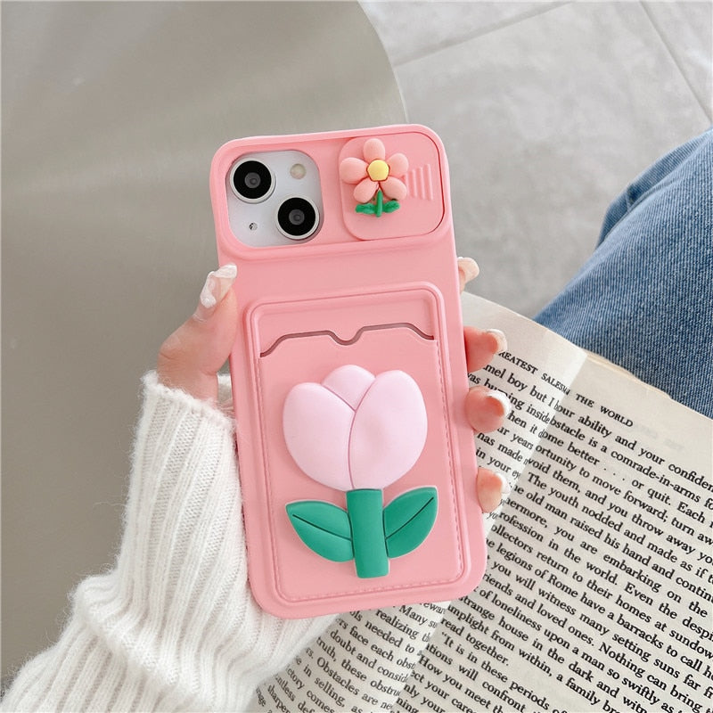 CuteSilicone Wallet Card Case For iPhone 14 13 12 Pro Max Plus Cover