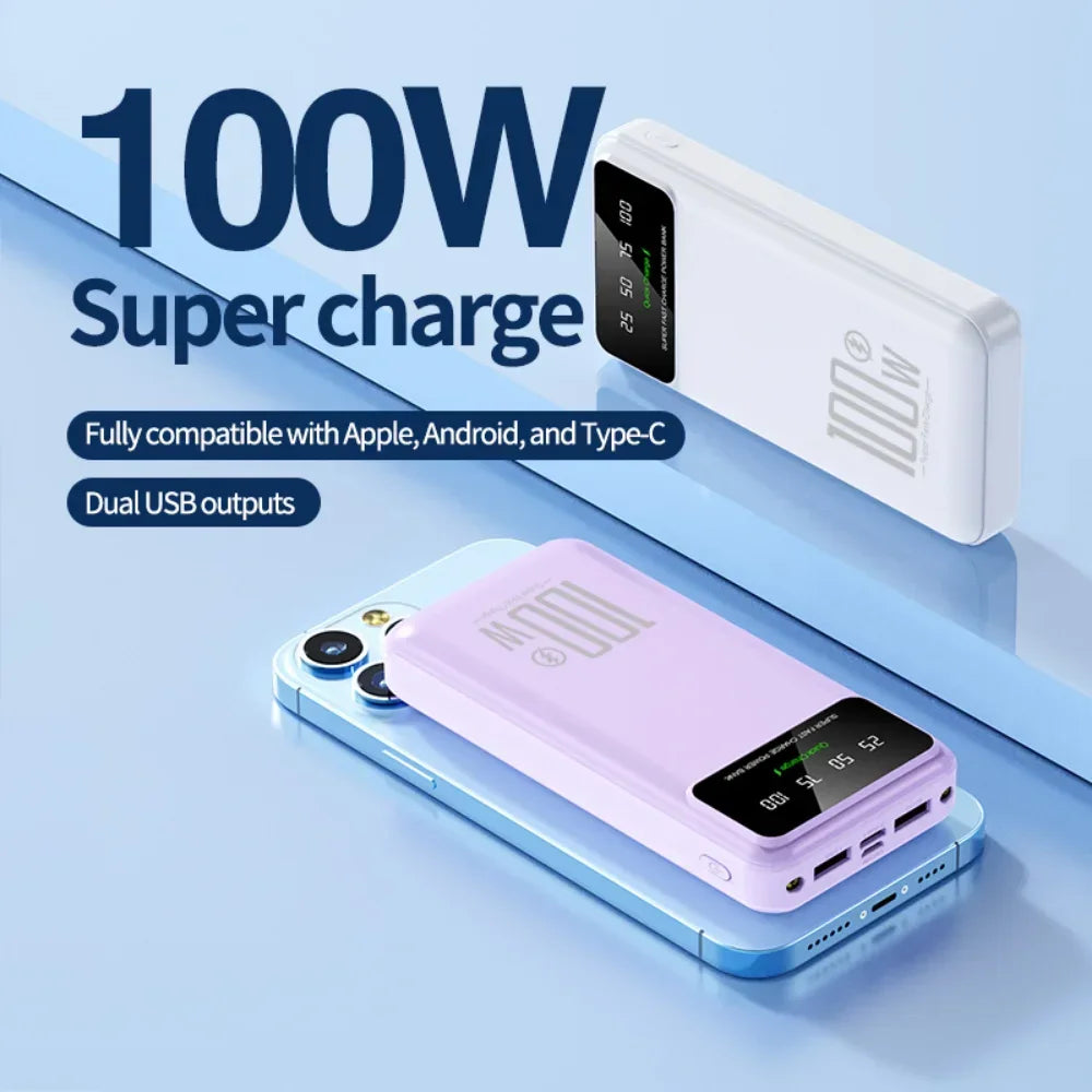 High Capacity 100W Fast Charging Power Bank Portable Charger Battery Pack Powerbank