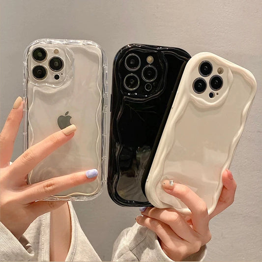 Wave Pattern Solid Color Cream Case