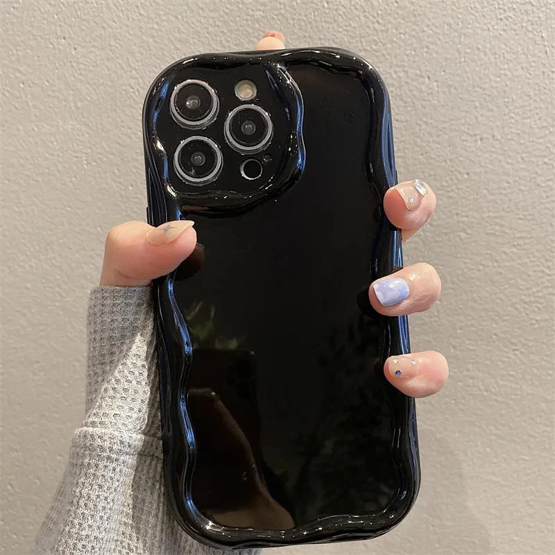 Wave Pattern Solid Color Cream Case