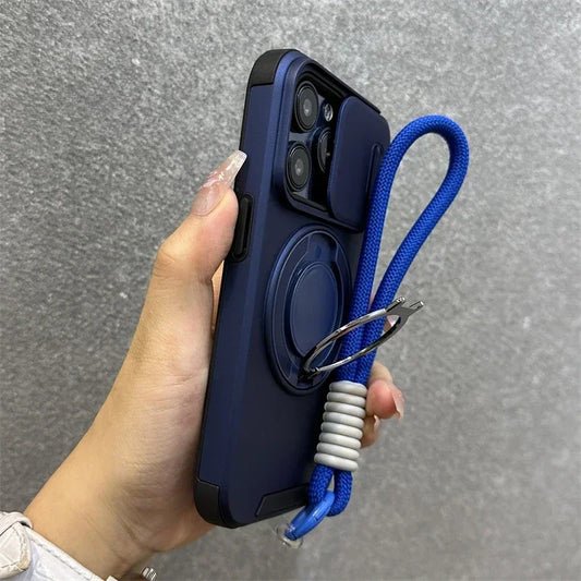 Stand Holder Slide Window Magnetic with Wrist Strap Phone Case