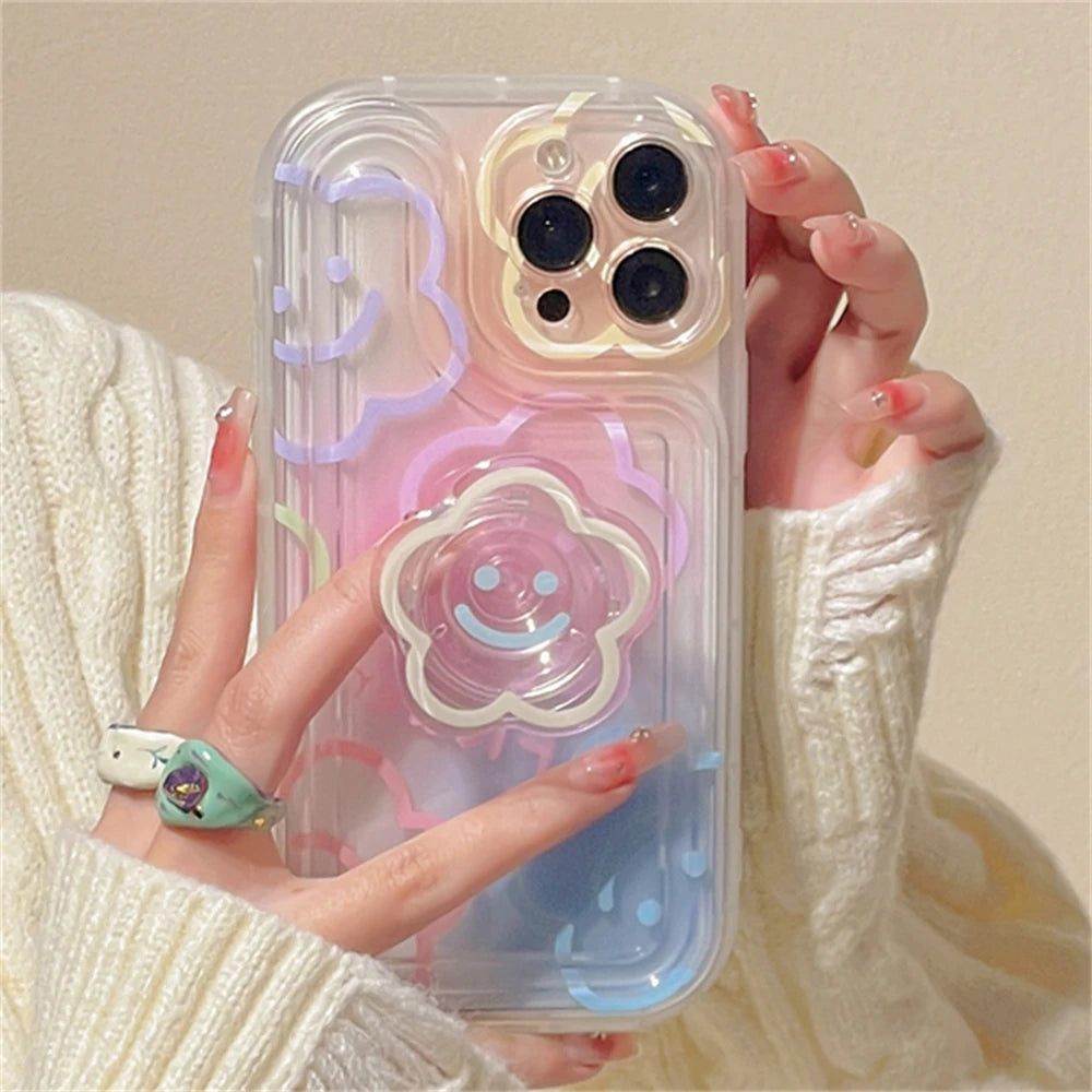 Cute Flower Holder Stand Clear Phone Case For iPhone Cover