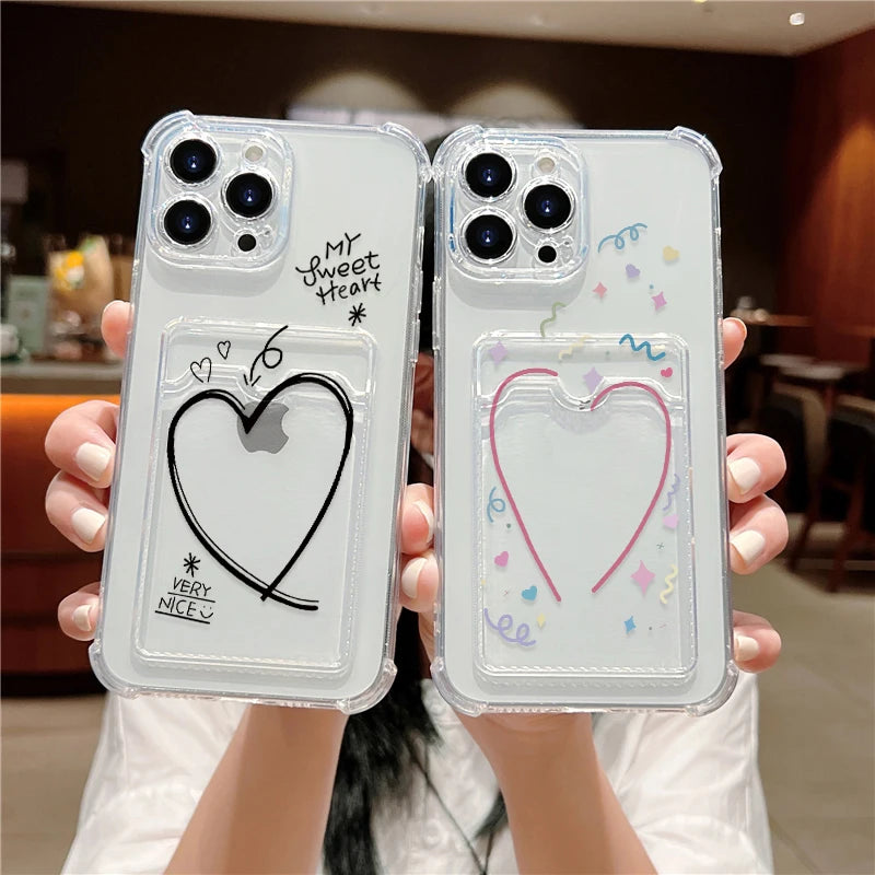 Card Holder Clear Phone Case For iPhone Cover