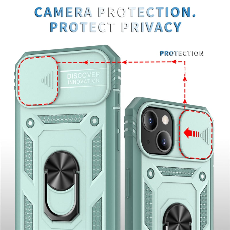 iPhone 15 14 13 12 Slide Camera Lens Protection Magnetic Ring Holder Case