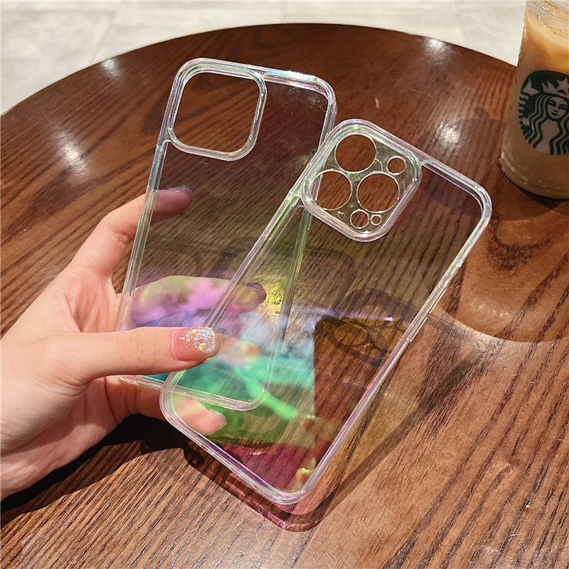 Luxury Rainbow Phone Case For iPhone 15 14 13 12 Pro Max Plus Clear Cover