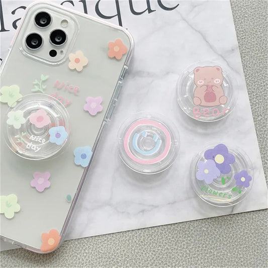 Cute Cartoon Bear Flower Phone Griptok Holder Ring For iPhone Samsung Accessories