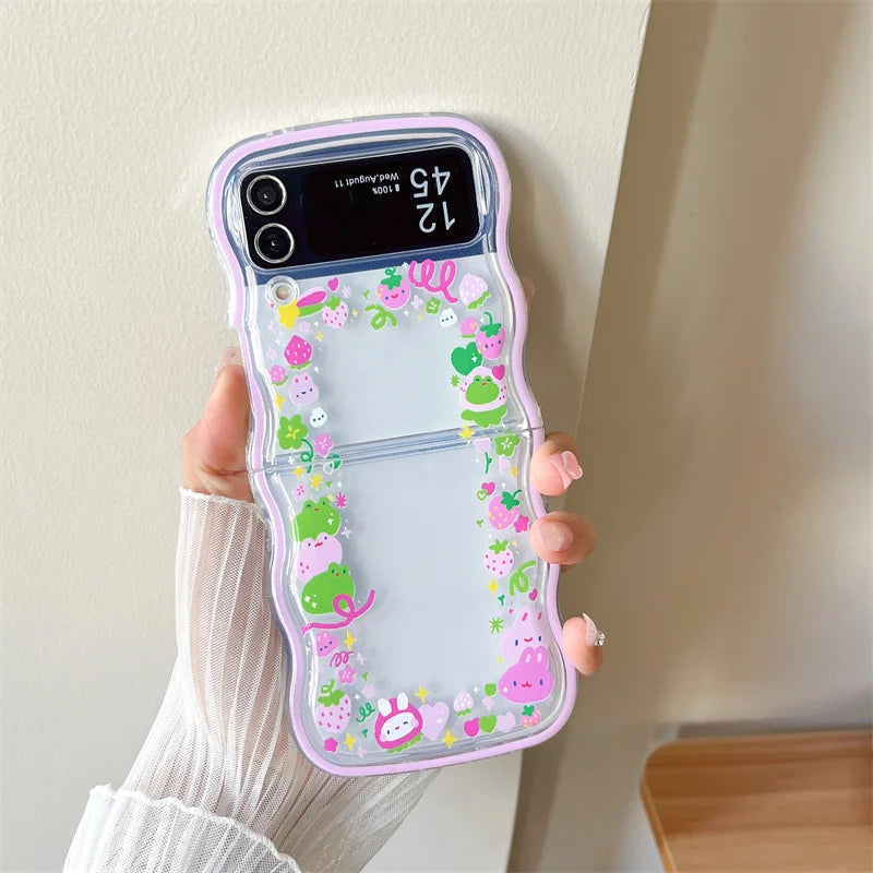 For Samsung Galaxy Z Flip 5 4 3 Phone Cases Cute Wave Soft Cover