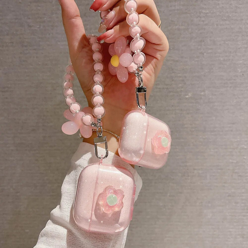 Flowers Headset Case For Airpods 1 2 3 Headphone Cover Bracelet