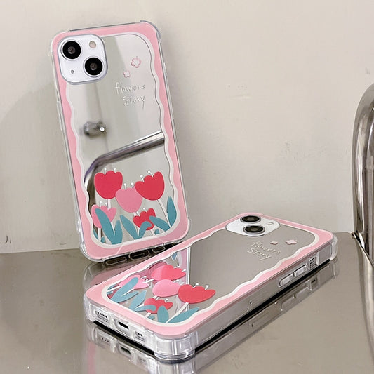 Mirror Phone Case for iPhone 14 Plus Flower Soft Cover for iPhone 12 13 Pro Max