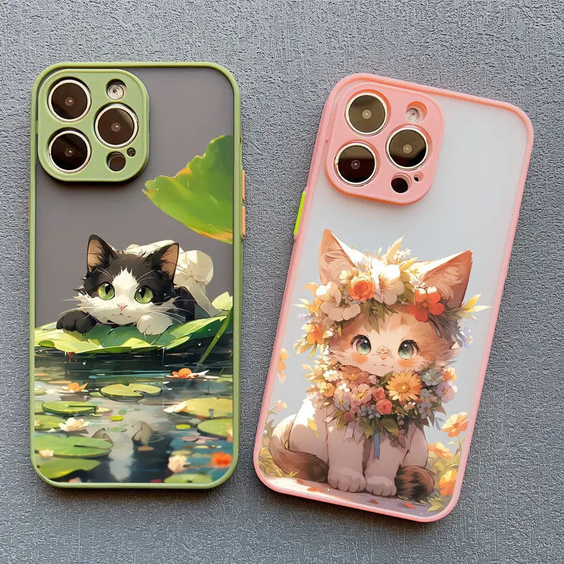 Phone Case For iPhone 13 12 Pro Max 15 14 Pro Max Plus Cute Cat Covers