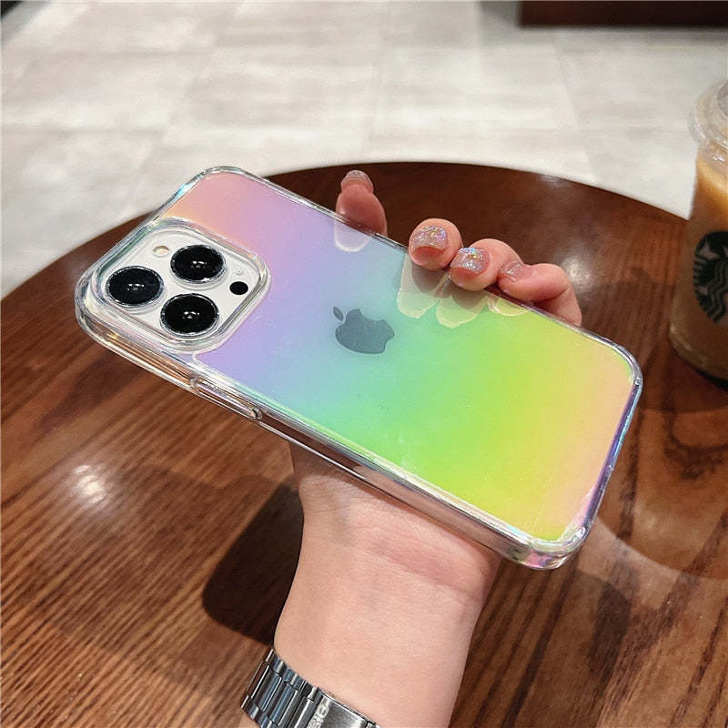 Luxury Rainbow Phone Case For iPhone 15 14 13 12 Pro Max Plus Clear Cover