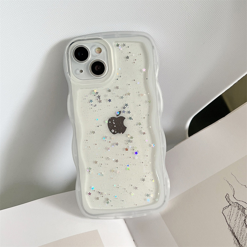 iPhone 15 14 13 12 Luxury Glitter Clear Curly Frame Phone Case