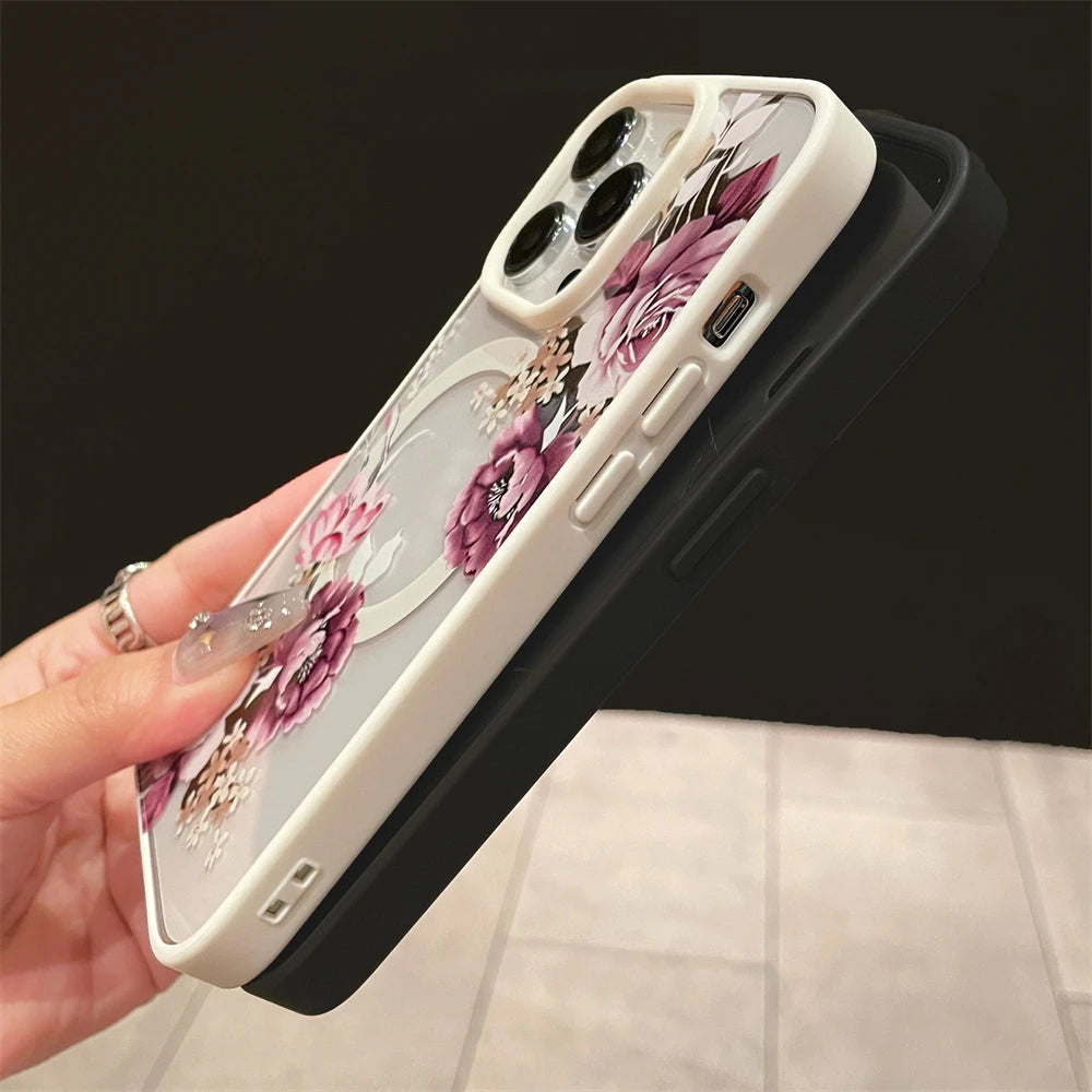 Flowers Magsafe Case For iPhone 15 12 13 14 Pro Max Cover