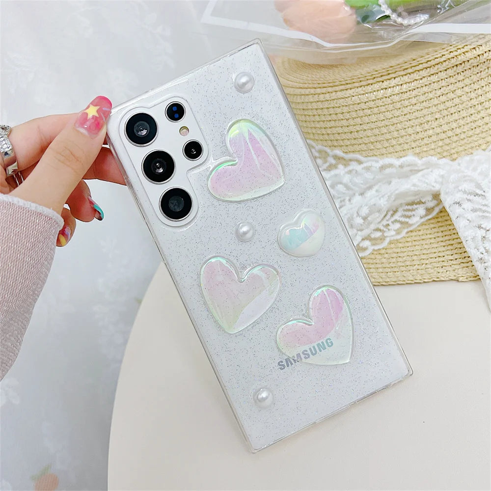 Glitter Heart Case For Samsung S24 S23 Ultra S22 S21 Plus S20 FE A14 A54 A34 A53 5G A52 A72 Cover