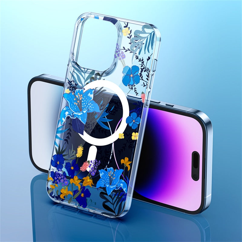 iPhone 15 14 13 12 Beautiful Flowers Transparent Magsafe Case