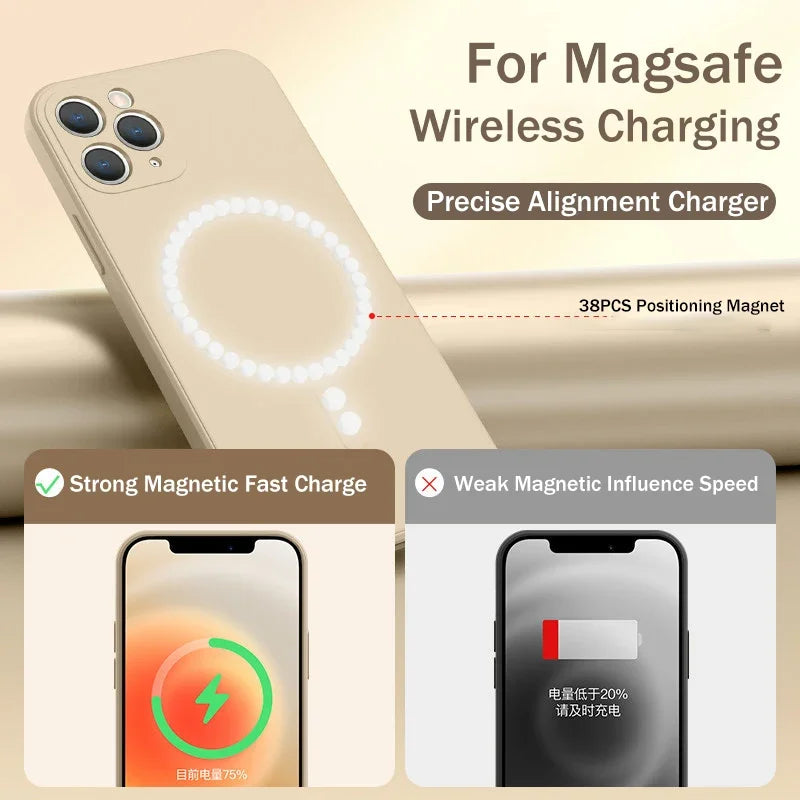 Silicone Case For iPhone 15 13 12 14 Pro Max Plus Magnetic Wireless Charging Cover