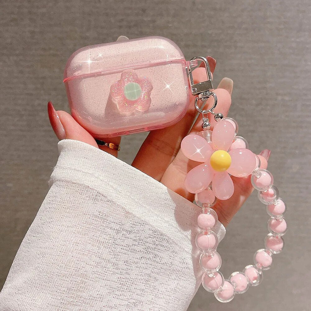 Flowers Headset Case For Airpods 1 2 3 Headphone Cover Bracelet