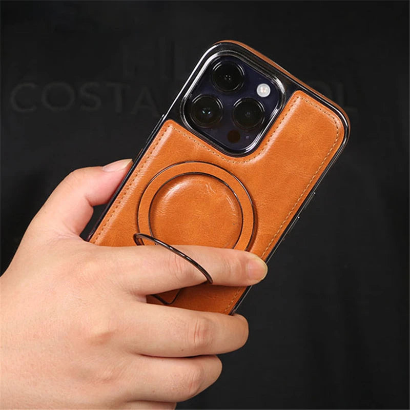 Luxury Leather Magnetic Cases With Ring Holder Stand for iPhone Cover