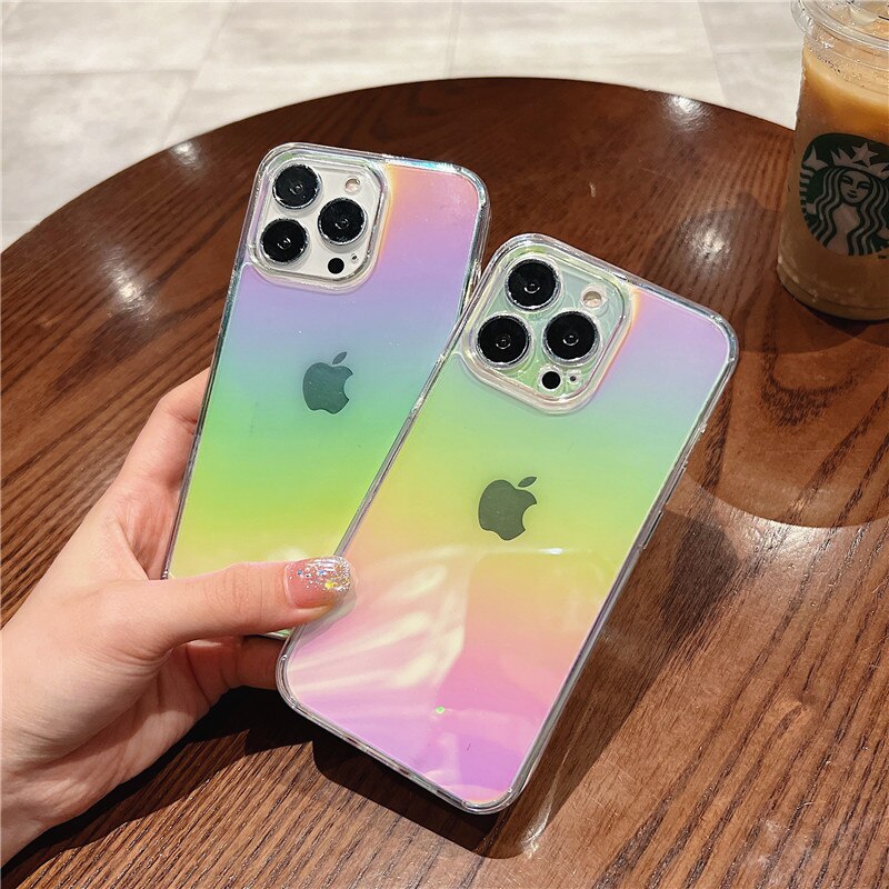 Luxury Rainbow Phone Case For iPhone 15 14 13 12 Pro Max Plus Clear Cover