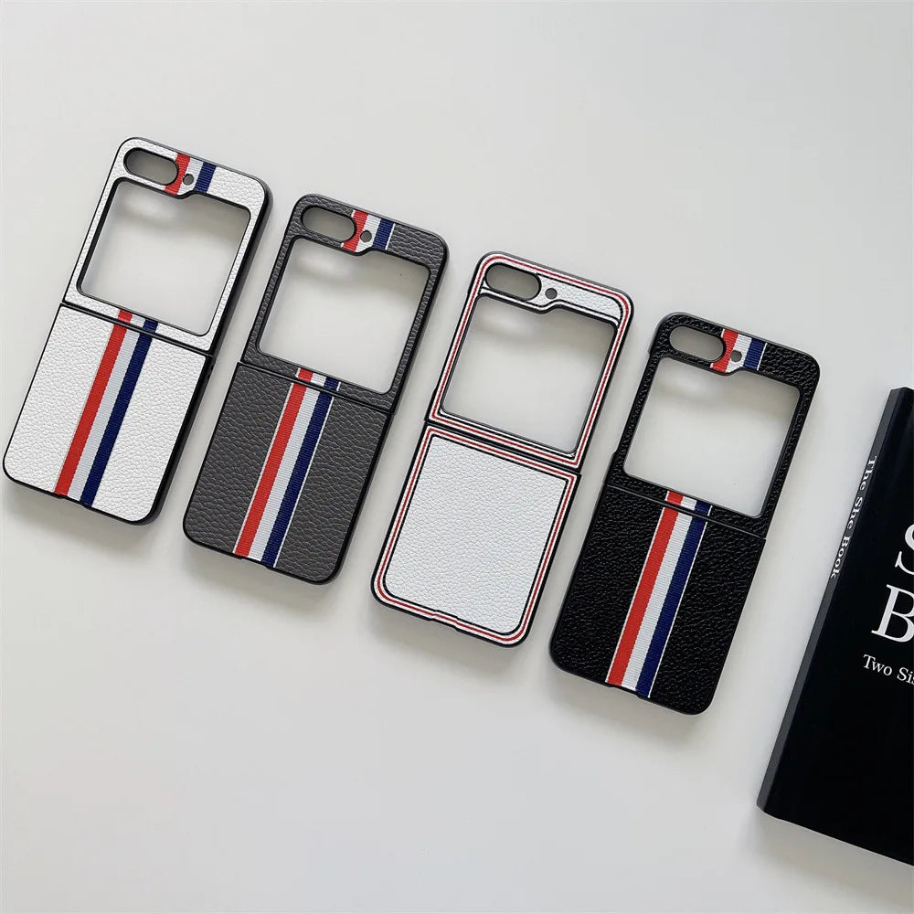 Leather Stripe Phone Case for Samsung Z Flip 5 Case Z Flip for Galaxy Z Flip 5 Cover