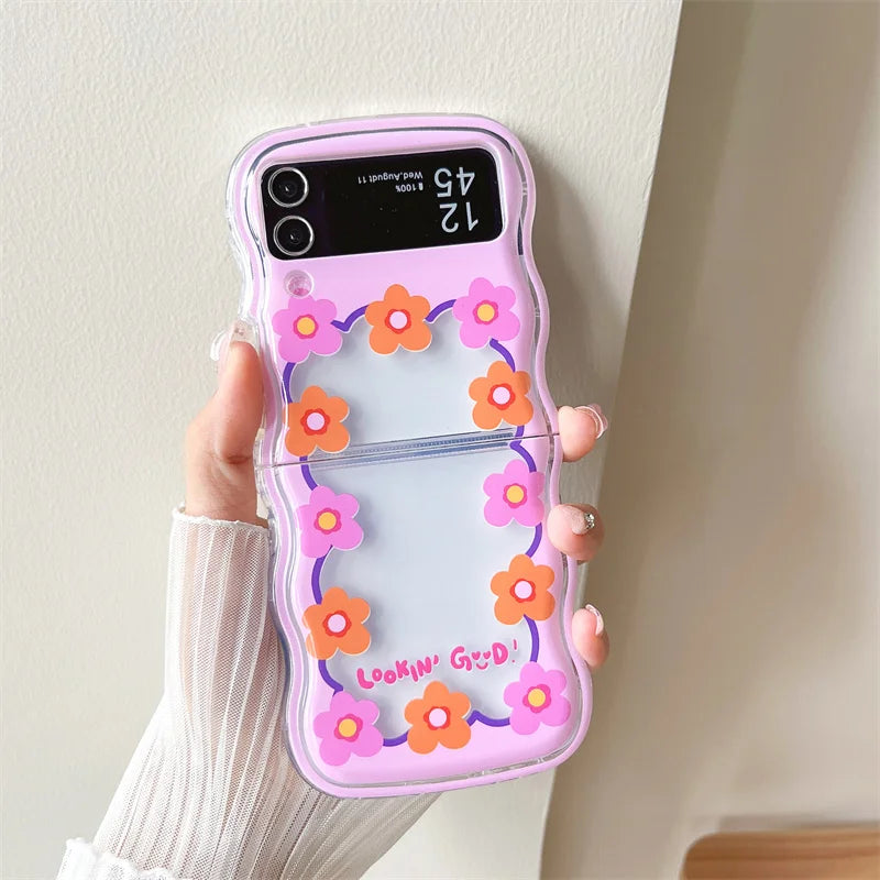 For Samsung Galaxy Z Flip 5 4 3 Phone Cases Cute Wave Soft Cover