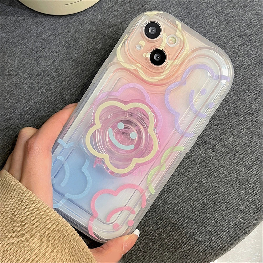 Cute Flower Holder Stand Clear Phone Case For iPhone Cover