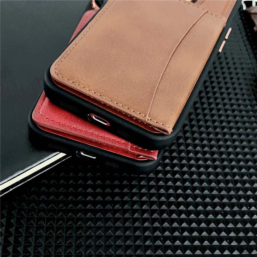 Leather Wallet Card Holder Phone Case For iPhone 15 12 13 14 Pro Max Plus Cover