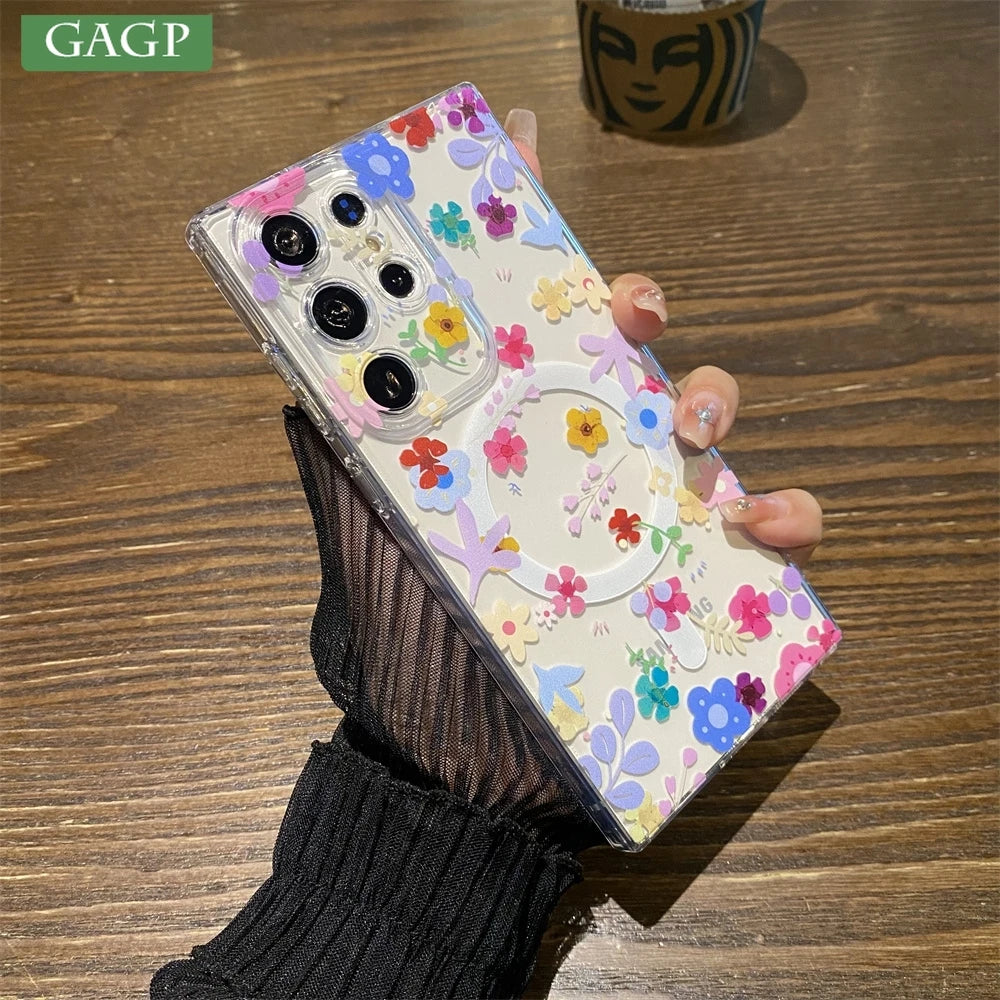 Magsafe Flower Phone Case For Samsung Galaxy S21 S22 S23 Note20 Ultra Plus S23 Cover