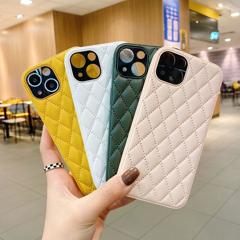 Phone Case For iPhone 13 12 14 Pro Max Plus Leather Pattern Soft Back Cover Case