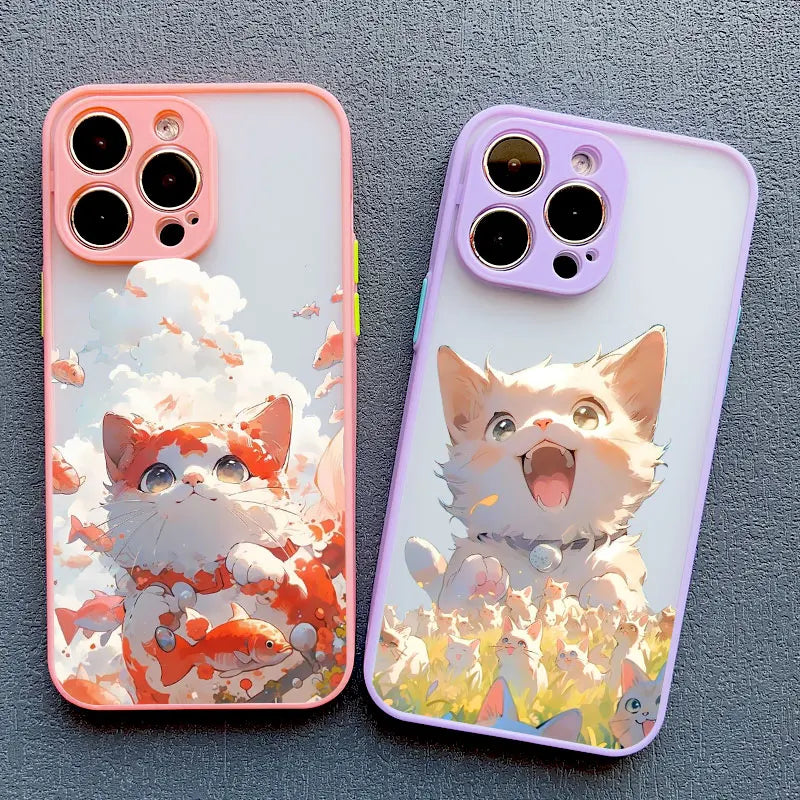 Phone Case For iPhone 13 12 Pro Max 15 14 Pro Max Plus Cute Cat Covers