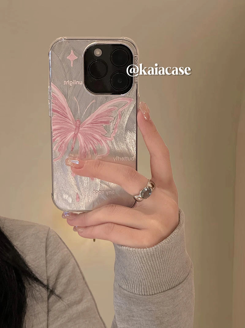 Pink Butterfly Glitter Phone Case For iPhone