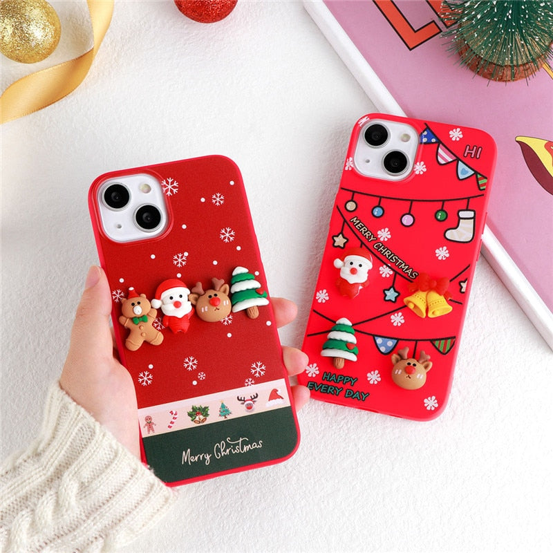 iPhone 15 14 13 12 3D Doll Bear Christmas Case