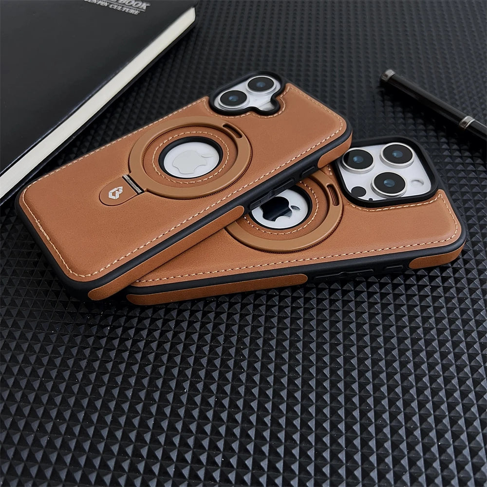 Luxury Leather Magnetic Bracket Ring Case