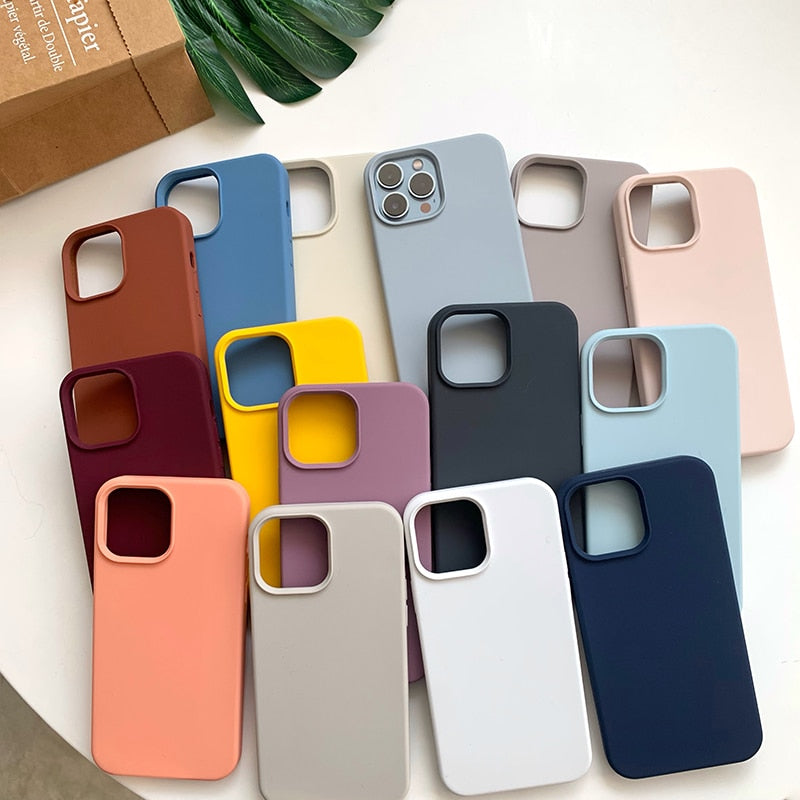 Liquid Silicone Case For iPhone 15 14 13 12 Pro Max 14 Plus Shockproof Soft Cover