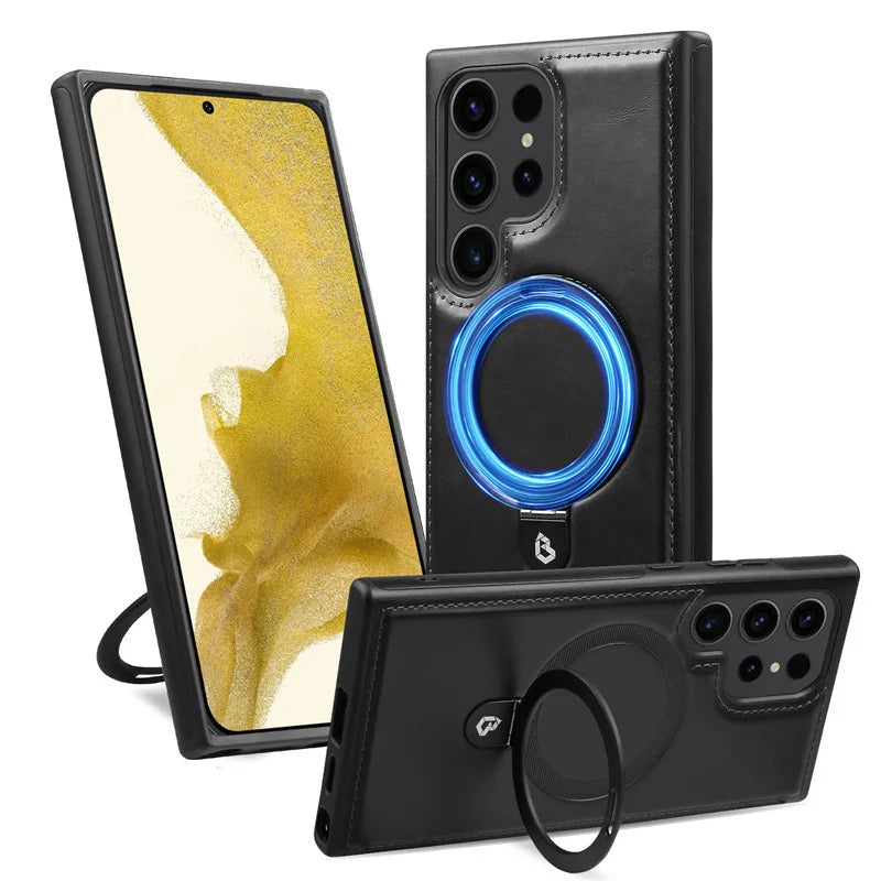 Magnetic Bracket Leather Phone Case\