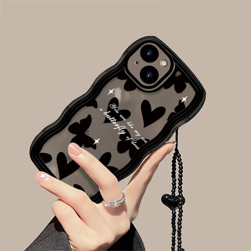 Cute Black Chain Soft Case For iPhone 15 14 Pro Max 12 13 15 Plus Clear Cover