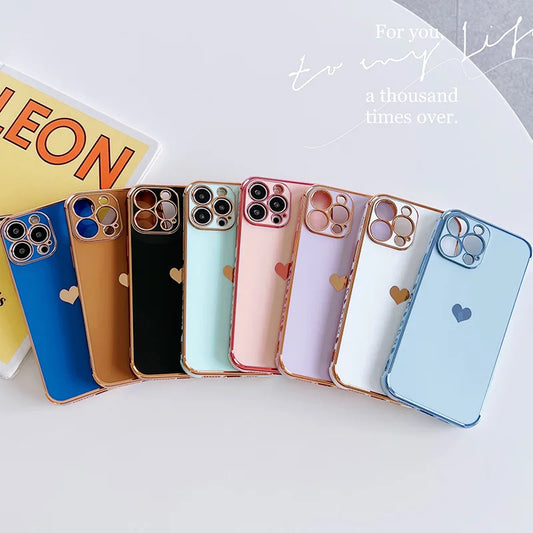Plating Silicone Soft Case For iPhone Love Heart Cover