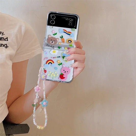 Cartoon Bracelet Phone Case For Samsung Galalxy Z Flip 3 4 5 Cover