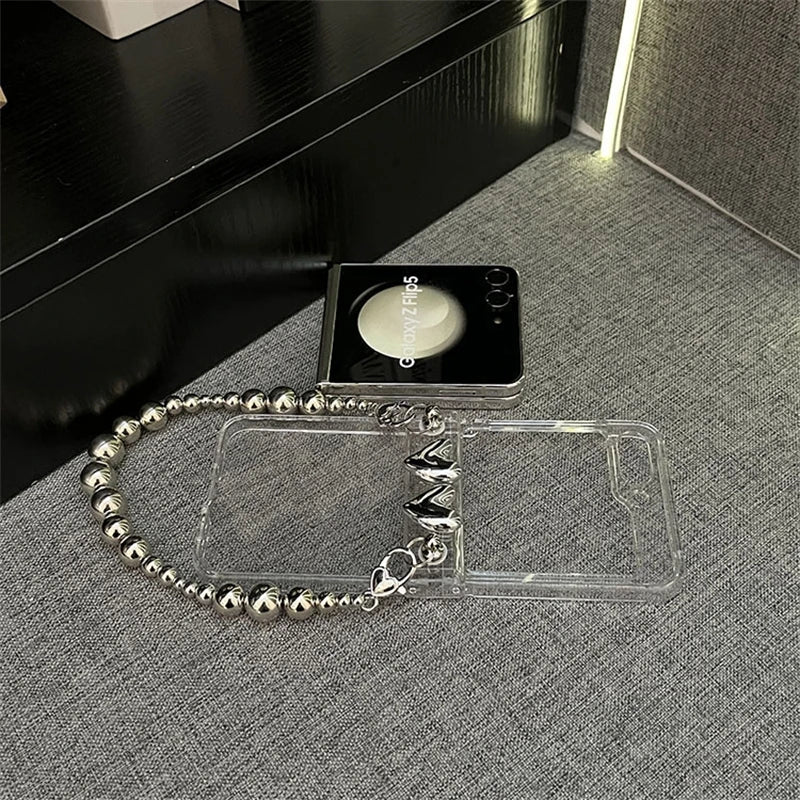 3D Love Heart Wrist chain Case For Samsung Galalxy Z Flip 5 3 4 Z Flip Cover