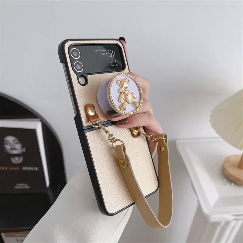 Hand Rope Strap Cute Stand Phone Case For Samsung Galaxy Z Flip Z Flip3 Flip5 Flip4 5 Cover