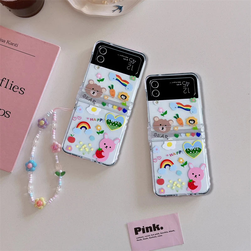 Cartoon Bracelet Phone Case For Samsung Galalxy Z Flip 3 4 5 Cover