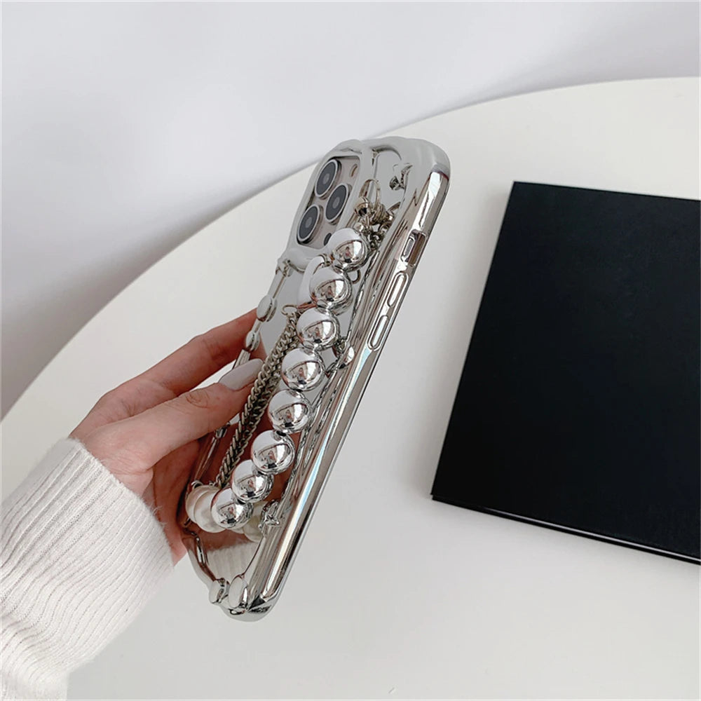 Silver Wrist Bracelet Soft Phone Case For iPhone 15 14 Pro Max 13 12 14 Plus Silicone Cover