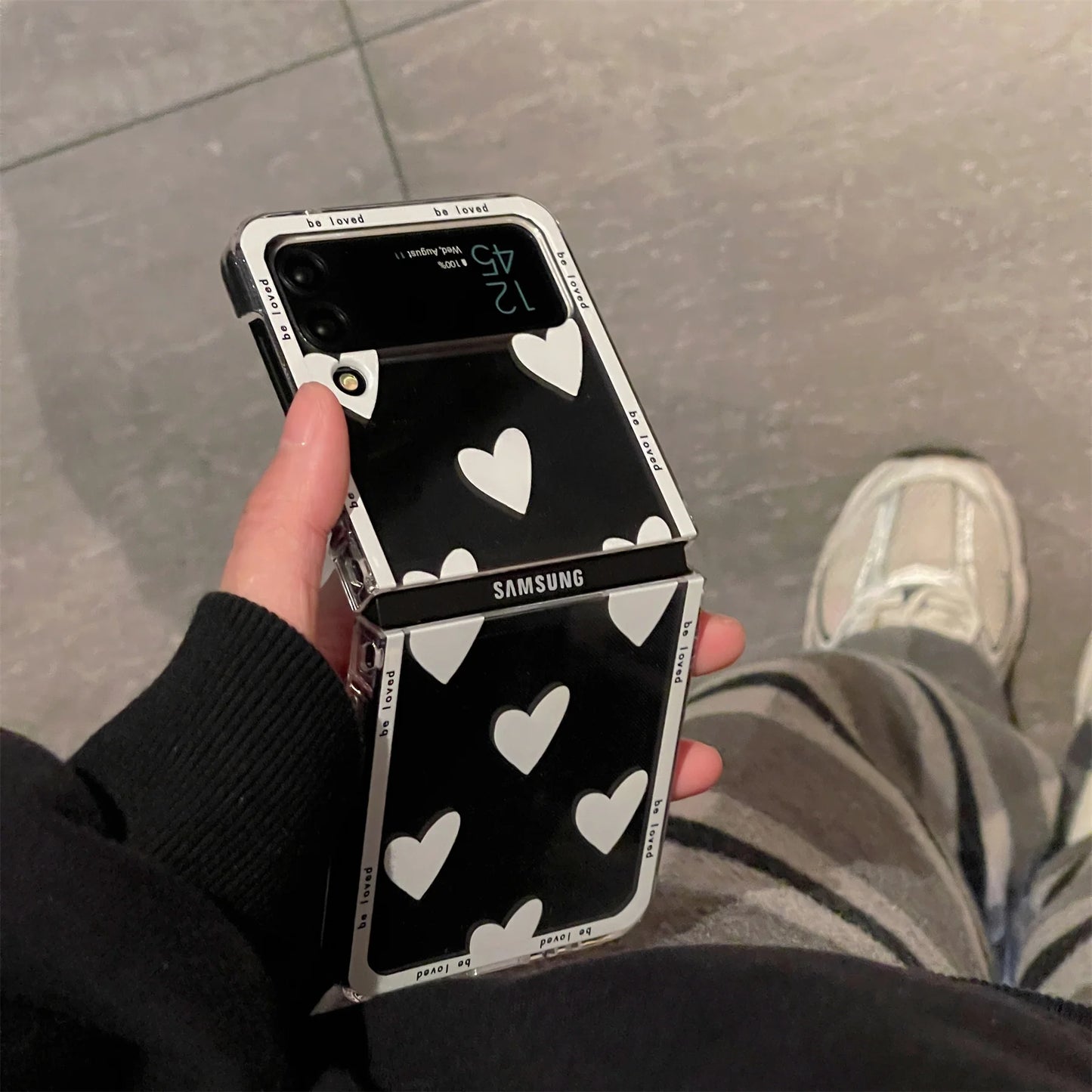 Black White Love Heart Phone Case for Samsung Galaxy Zflip3 Zflip4 Flip5 Cover