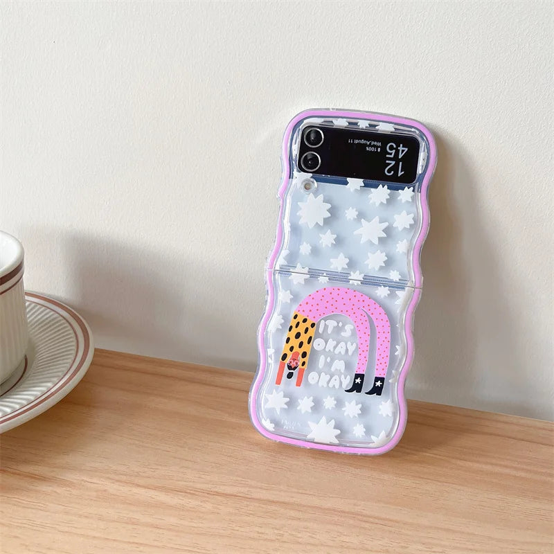 For Samsung Galaxy Z Flip 5 4 3 Phone Cases Cute Wave Soft Cover