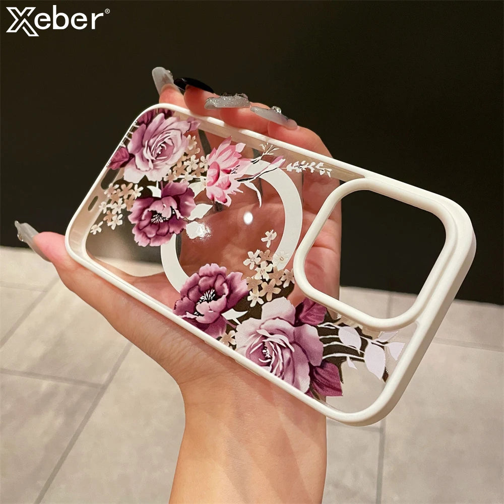 Flowers Magsafe Case For iPhone 15 12 13 14 Pro Max Cover