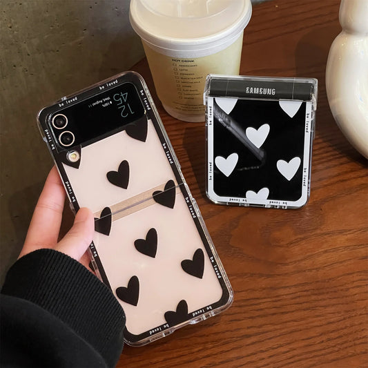 Black White Love Heart Phone Case for Samsung Galaxy Zflip3 Zflip4 Flip5 Cover