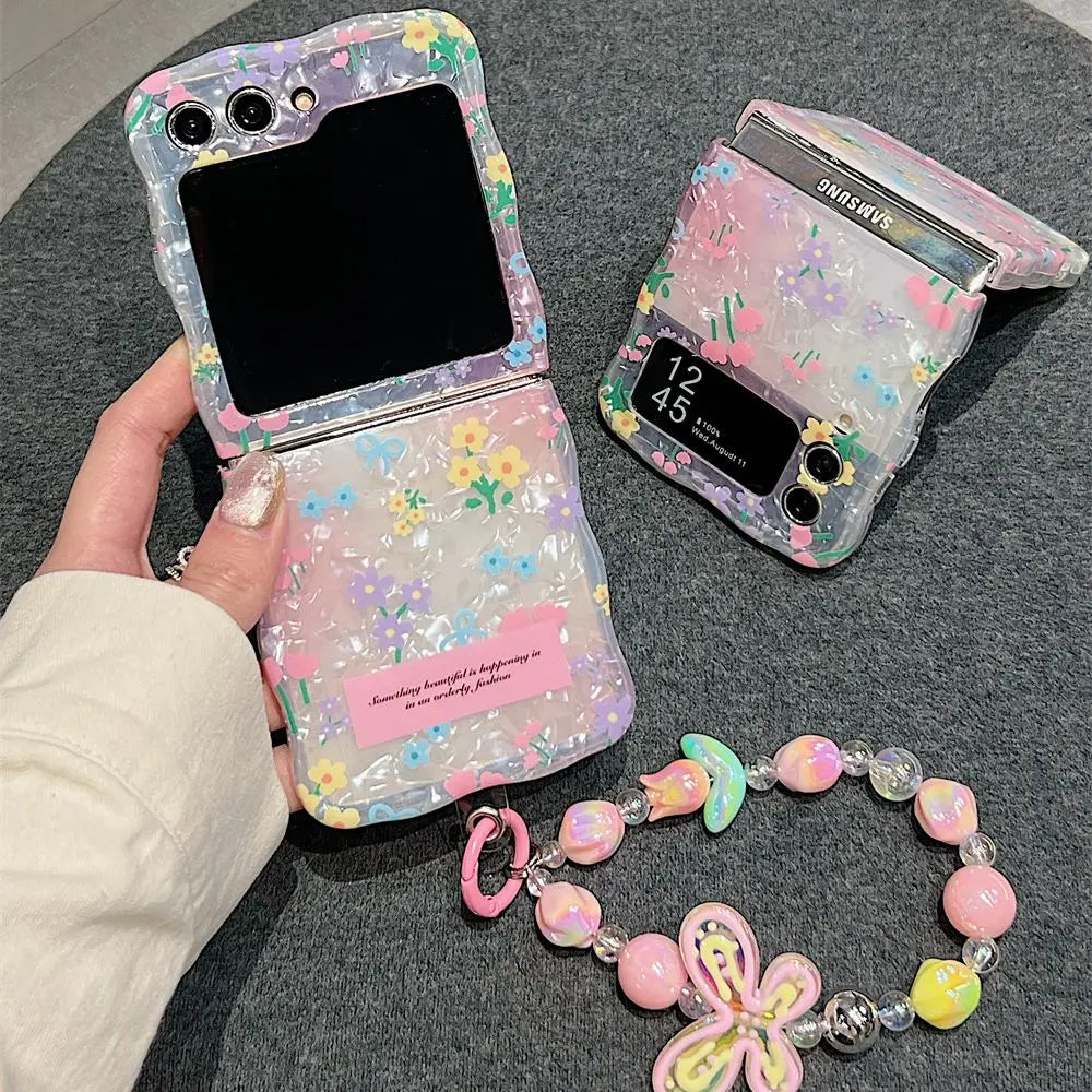 Flower Case With Bracelet Cover For Galaxy Z Flip 4 Z Flip3