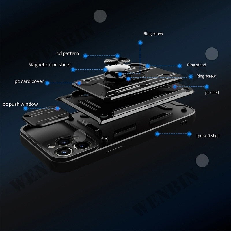 Case For iPhone 15 14 13 Pro Max Plus Card Slot Cover